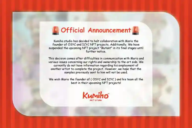 kumiho studio suspended the upcoming NFT project mutant